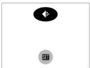 Simple diagram with a black oval containing a white arrow and a gray circle labeled 'SET' below it.