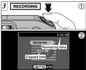 3 RECORDING ① 0:50:30 RECORDING... Remaining time 0:30:00 Elapsed time SHUTTER STOP
