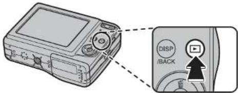 Diagram showing a device with labeled control buttons including 'DISP/BACK' and an arrow pointing to the main button.