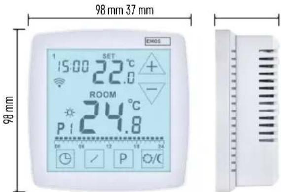 98 mm 37 mm 15:00 SET °C 22.0 + ROOM 24.8 P I 24.8 98 mm