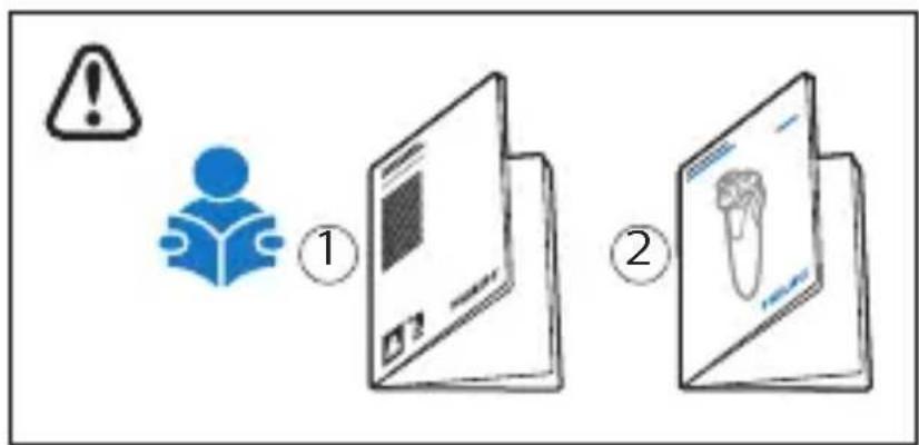 Diagram illustrating warning and document handling steps with icons for warning, person reading, and test tube placement