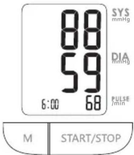 88 59 6:00 68 SYS mmHg DIA mmHg PULSE /min M START/STOP