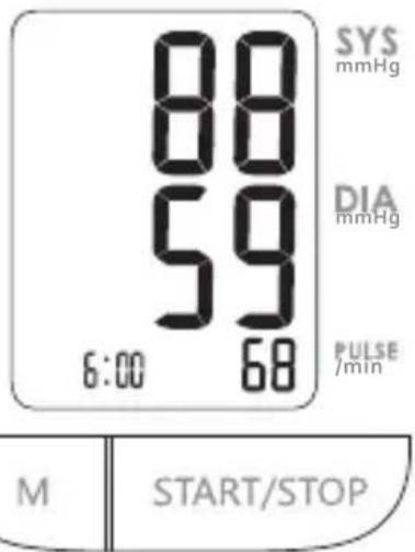 88 88 59 6:00 68 SYS mmHg DIA mmHg PULSE /min M START/STOP