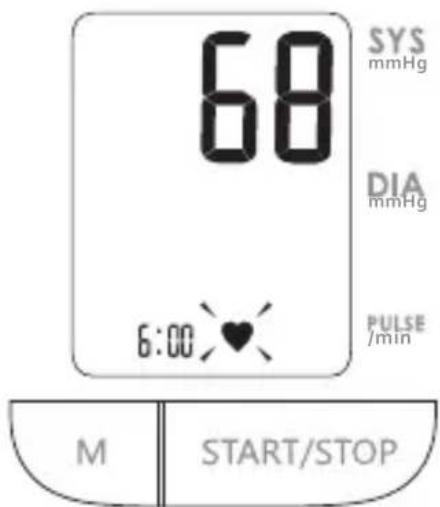 68 SYS mmHg DIA mmHg 6:00 ♥ PULSE /min M | START/STOP
