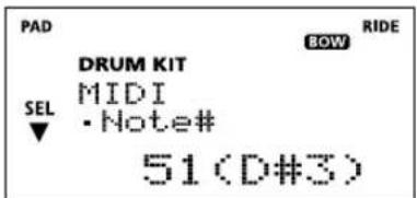 PAD BOW RIDE DRUM KIT MIDI SEL • Note# 51(D#3)