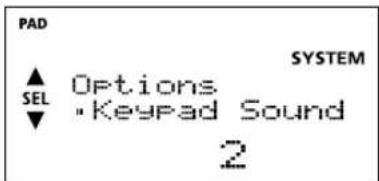 PAD SYSTEM ▲ Options SEL · Keypad Sound 2
