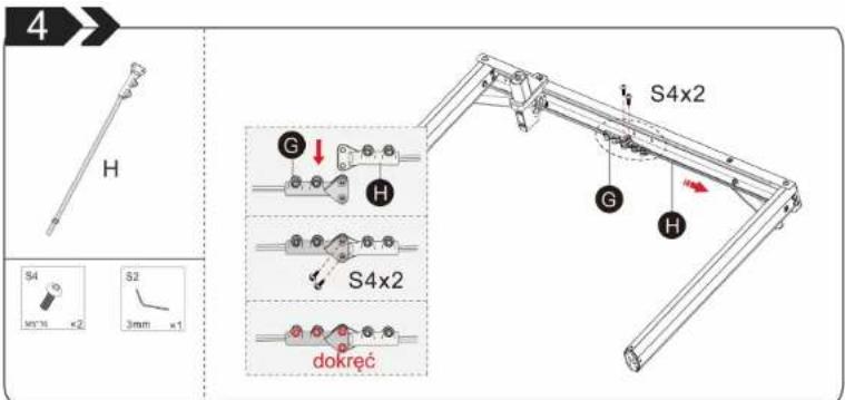4 H S4x2 G ↓ H G H S4 M3'16 x2 S2 3mm x1 S4x2 dokreć