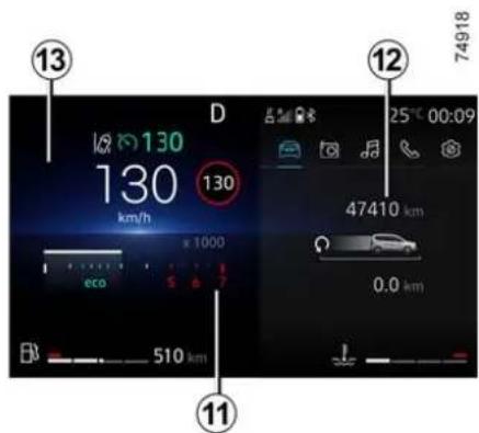 13 130 km/h x 1000 eco 510 km 12 74918 25°C 00:09 47410 km 0.0 km 11