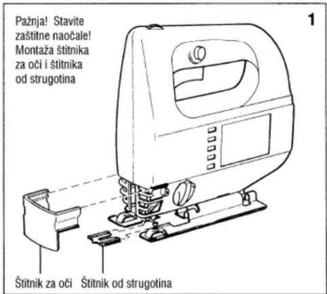 Pažnja! Stavite zaštitne naočale! Montaža štitnika za oči i štitnika od strugotina Štitnik za oči Štitnik od strugotina
