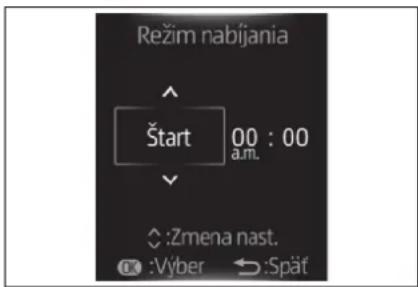 Režim nabijania Štart 00 : 00 a.m. :Zmena nast. :Výber Späf