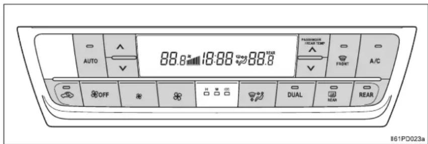 AUTO 88.8 °C 19:00 88.8 PASSROOM /REAR TEMP AVG FRONT A/C OFF DUAL REAR II61PD023a