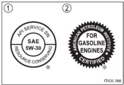 API SERVICE SN SAE 5W-30 RESOURCE CONSERVING ® ① ② AMERICAN PETROLEUM INSTITUTE FOR GASOLINE ENGINES CERTIFIED ITIOIL188