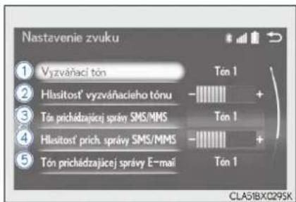 Nastavenie zvuku 1 Vyzváňaci tón 2 Hlasítost' vyzváňacieho tónu 3 Tón prichádzajúcej správy SMS/MMS 4 Hlasítost' prich. správy SMS/MMS 5 Tón prichádzajúcej správy E-mail Tón 1 + + Tón 1 + + Tón 1 CLA51BX029SK