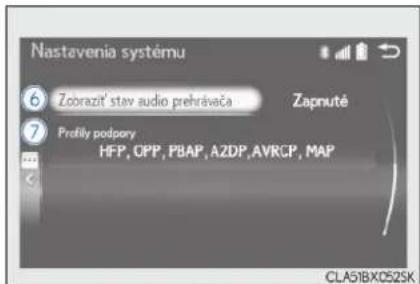 Nastavenia systému 6 Zorazit' stav audio prehravača Zapnuté 7 Profily podpory HFP, OPP, PBAP, AZDP, AVRCP, MAP CLA51BX052SK