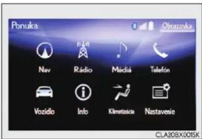 Ponuka Nav Rádio Mědiá Telefón Vozidlo Info Klimatiscia Nastavenie Obrazovka CLA20BX.001SK