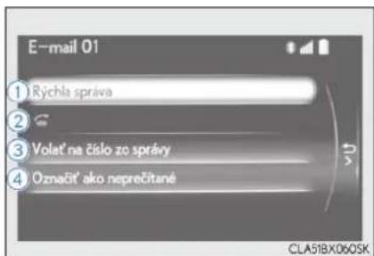 E-mail 01 ① Rychla správa ② ③ Volat' na číslo zo správy ④ Označit' ako neprečitané CLA51BX060SK