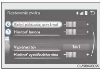 Nastavenie zvuku ⑥ Hlasitosť prichidajúcej úpragy E-mail ⑦ Hlasitosť hovoru Vyzváňaci tón Tón 1 Hlasitosť vyzváňacieho tónu CLASIBX030SK