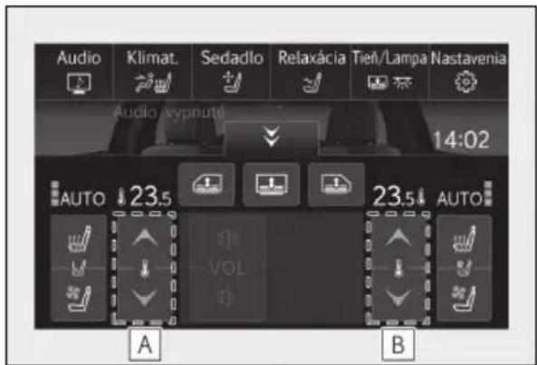 Audio Klimat. Sedadlo Relaxácia Tieř/Lampa Nastavenia Audio vypnuté 14:02 AUTO 23.5 23.5 AUTO A B