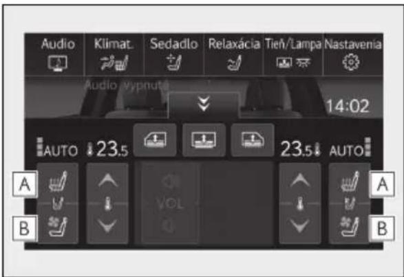 Audio Klimat. Sedadlo Relaxácia Tieň/Lampa Nastavenia Audio vypnute 14:02 AUTO 23.5 23.5 AUTO A A B B