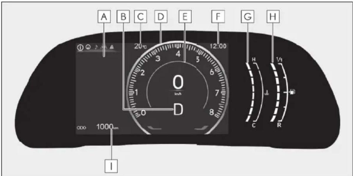 A B C D E F G H 20°C 12:00 0 km/h D H L C R 1/1 1000 km I