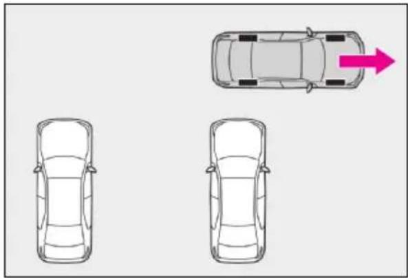 LEXUS RX 500h (2022) - Opustenie parkovacieho miesta použitím funkcie kolmého vý- jazdu (dopredu/dozadu) - 3