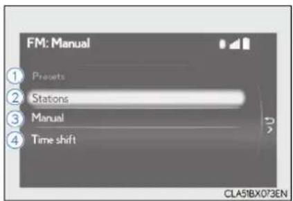 FM: Manual ① Presets ② Stations ③ Manual ④ Time shift CLA51BX073EN