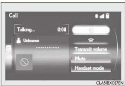 Call Talking... 0:08 Unknown Transmit volume Mute Handset mode CLA51BX027EN