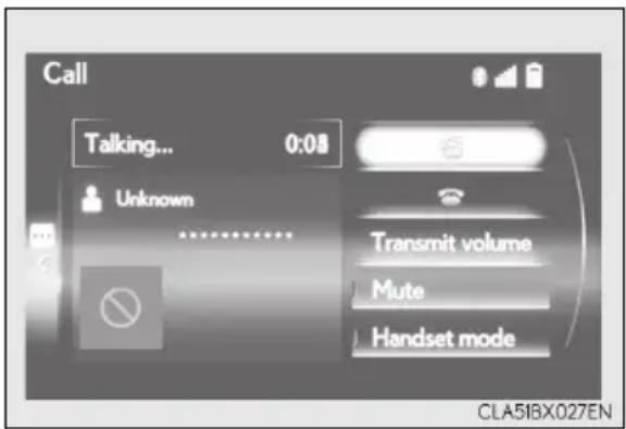 Call Talking... 0:08 Unknown ******** Transmit volume Mute Handset mode CLA51BX027EN