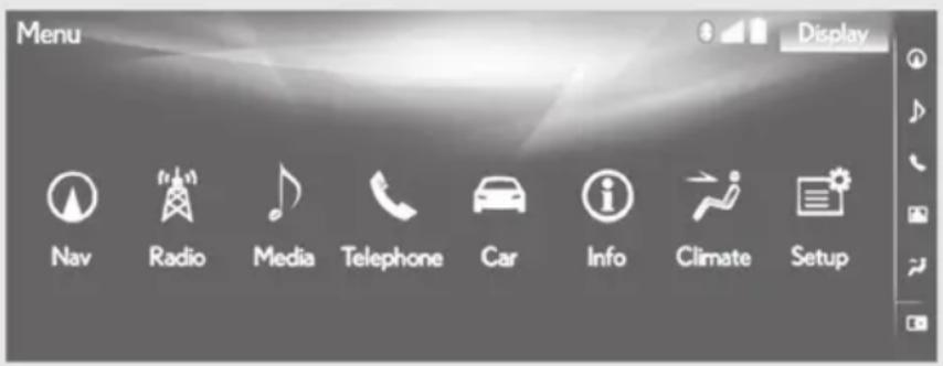 Menu Display Nav Radio Media Telephone Car Info Climate Setup