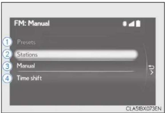 FM: Manual ① Presets ② Stations ③ Manual ④ Time shift CLA51BX073EN