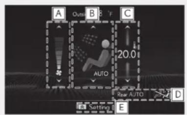A B C Outside 3 °F 20.0 AUTO Rear AUTO D E Setting