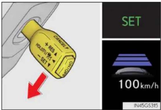 CANCEL + RES HOLD/FI/R1 - SET SET SET SET 100km/h IN45GS315