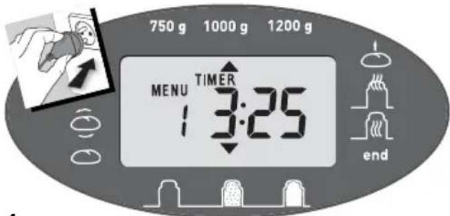 750 g 1000 g 1200 g MENU TIMER 1 3:25 end