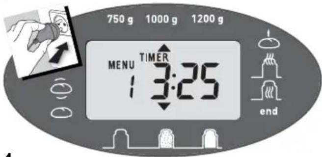 750 g 1000 g 1200 g MENU TIMER 1 3:25 end
