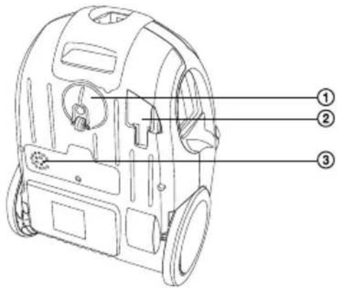 Technical diagram of a device with numbered annotations pointing to internal components