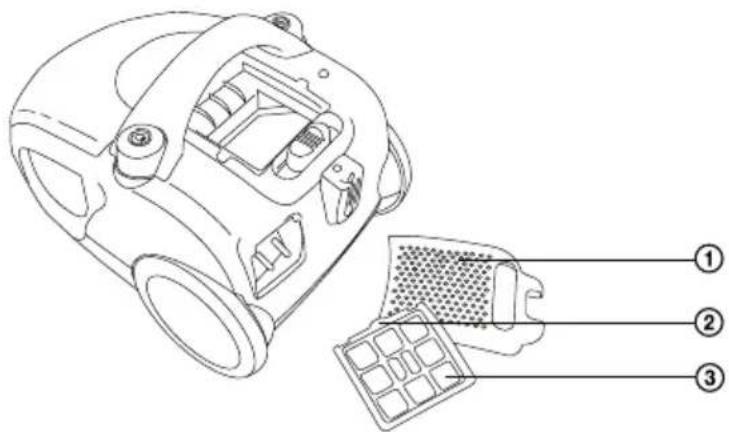 Technical diagram of a device with labeled parts, showing exploded and assembled views