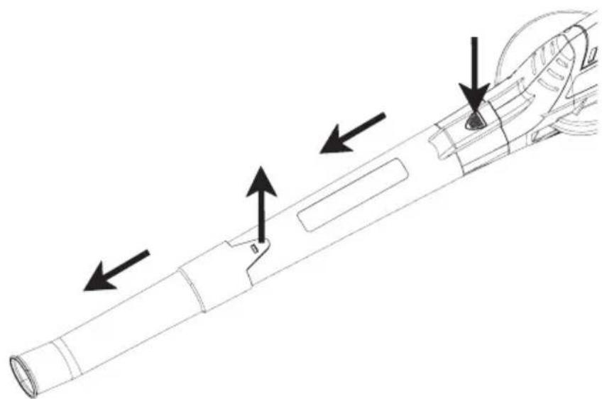 Technical line drawing of a mechanical component with directional arrows indicating movement or assembly (no text or symbols)