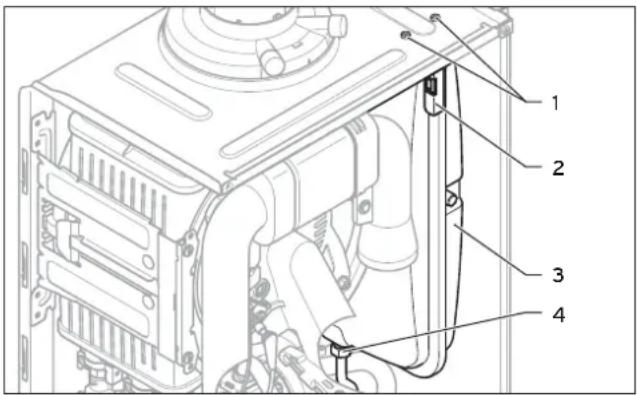 Technical diagram of a refrigerator internal structure with numbered components labeled 1 to 4