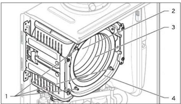 Technical diagram of a mechanical device with numbered components labeled 1 to 4