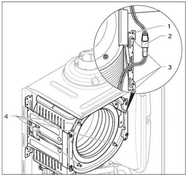 Technical diagram of a mechanical device with numbered components and an inset close-up view highlighting internal structure.