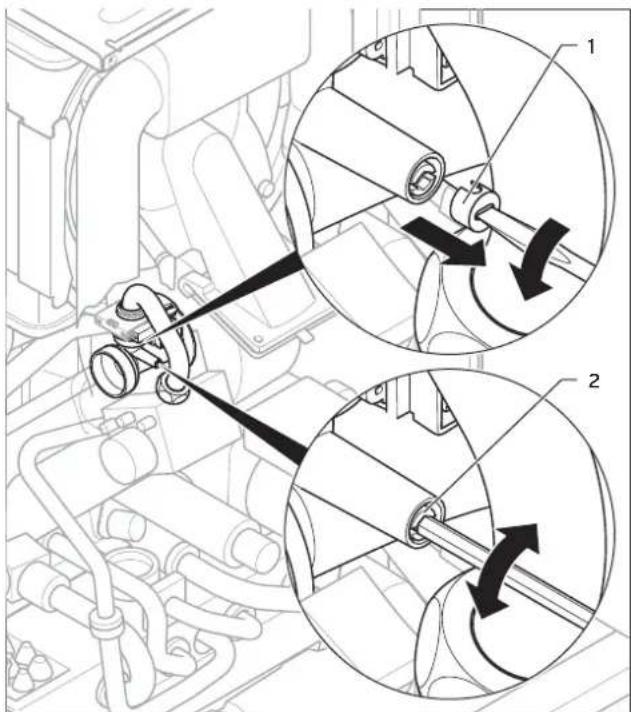Technical diagram showing mechanical assembly with labeled parts and directional arrows indicating motion or force directions.