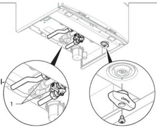 Technical diagram showing mechanical assembly with labeled parts and two circular insets highlighting component details.