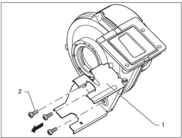 Technical diagram of a mechanical device with labeled parts and directional arrows indicating assembly or movement.