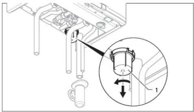 Technical diagram showing mechanical assembly with labeled component '1' and directional arrow indicating movement or force