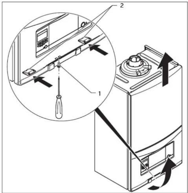 Diagram showing a device with labeled parts and a magnified view of the lever mechanism, likely illustrating a mechanical or electrical setup.