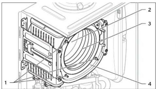 Technical diagram of a mechanical device with numbered components labeled 1 to 4