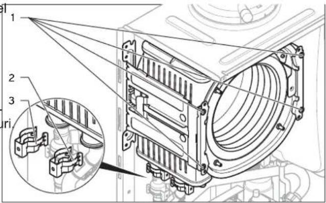 Technical diagram of a mechanical assembly with numbered components and an inset view showing a bracket detail.