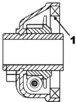 Technical mechanical diagram showing a cross-sectional view with labeled component '1'