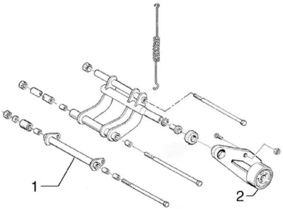 Technical diagram of mechanical components with numbered parts labeled 1 and 2