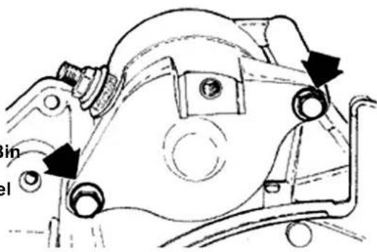 Technical diagram of a mechanical assembly with labeled components and directional arrows indicating motion or force directions.